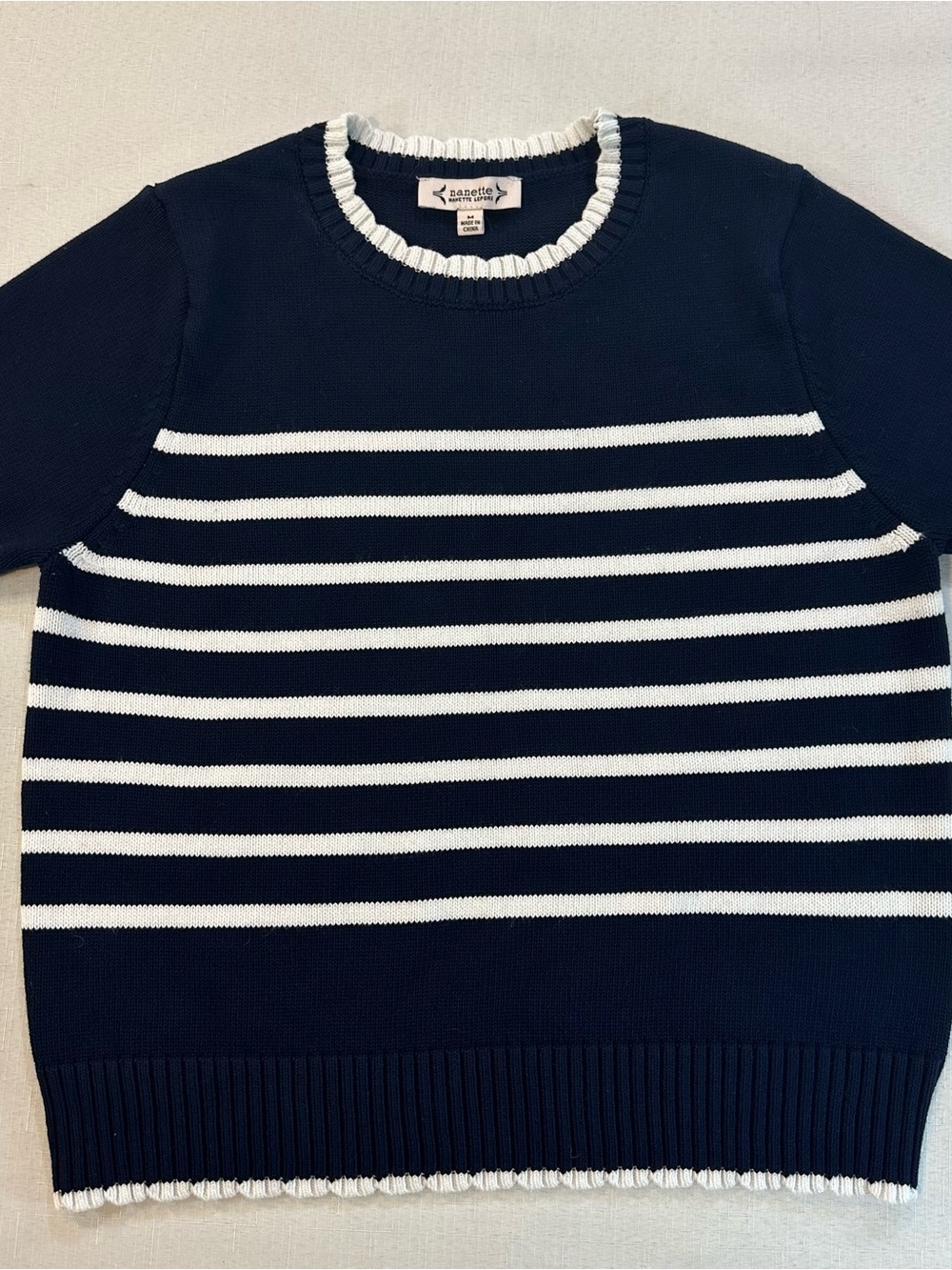 Nanette Lepore Navy White Striped Knit Sweater Top M